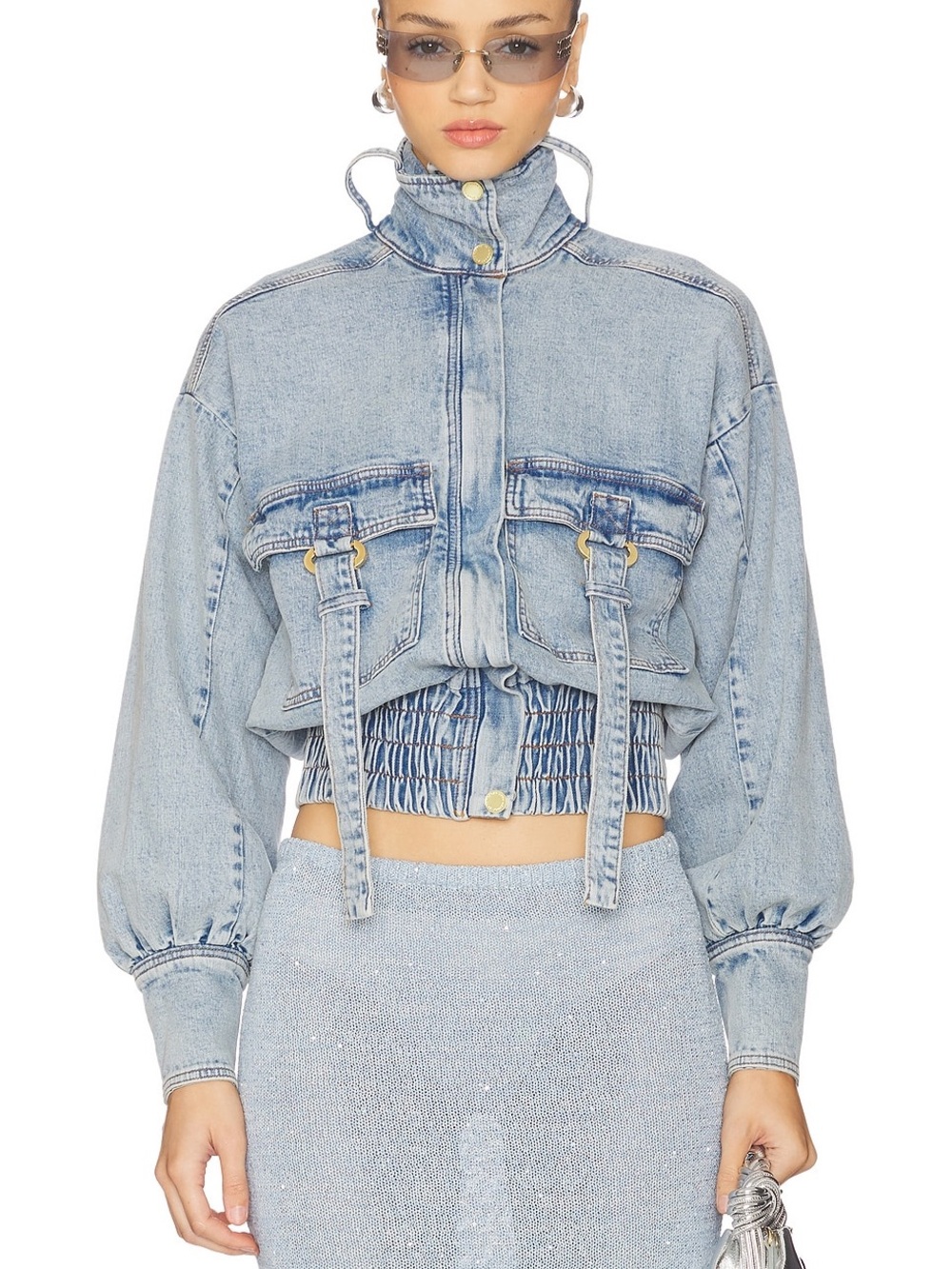 ASTA Resort Diana Denim Parker Jacket Light Wash Cropped Utility Bomber S NWT